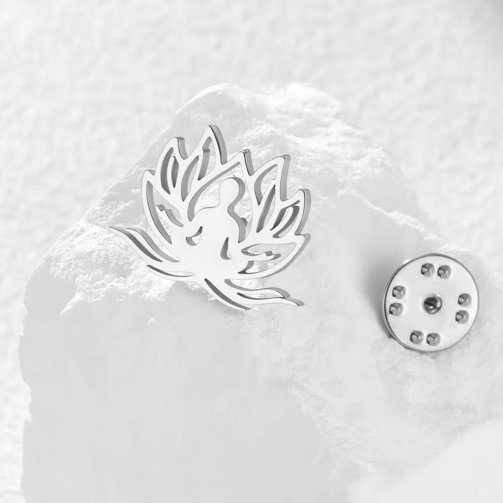 Lucktune Lotus Meditation Brooch Stainless Steel Metal Pins For Men Women's Shirt Badges Yoga Supernatural Power Amulet Jewelry