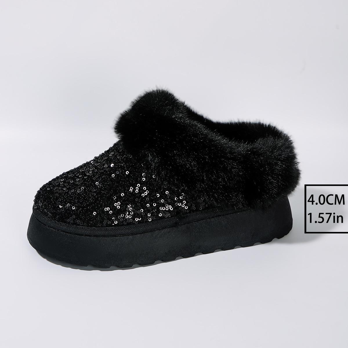 

Осенне-зимние короткие зимние сапоги-трубы с пайетками для женщин 43 чёрный