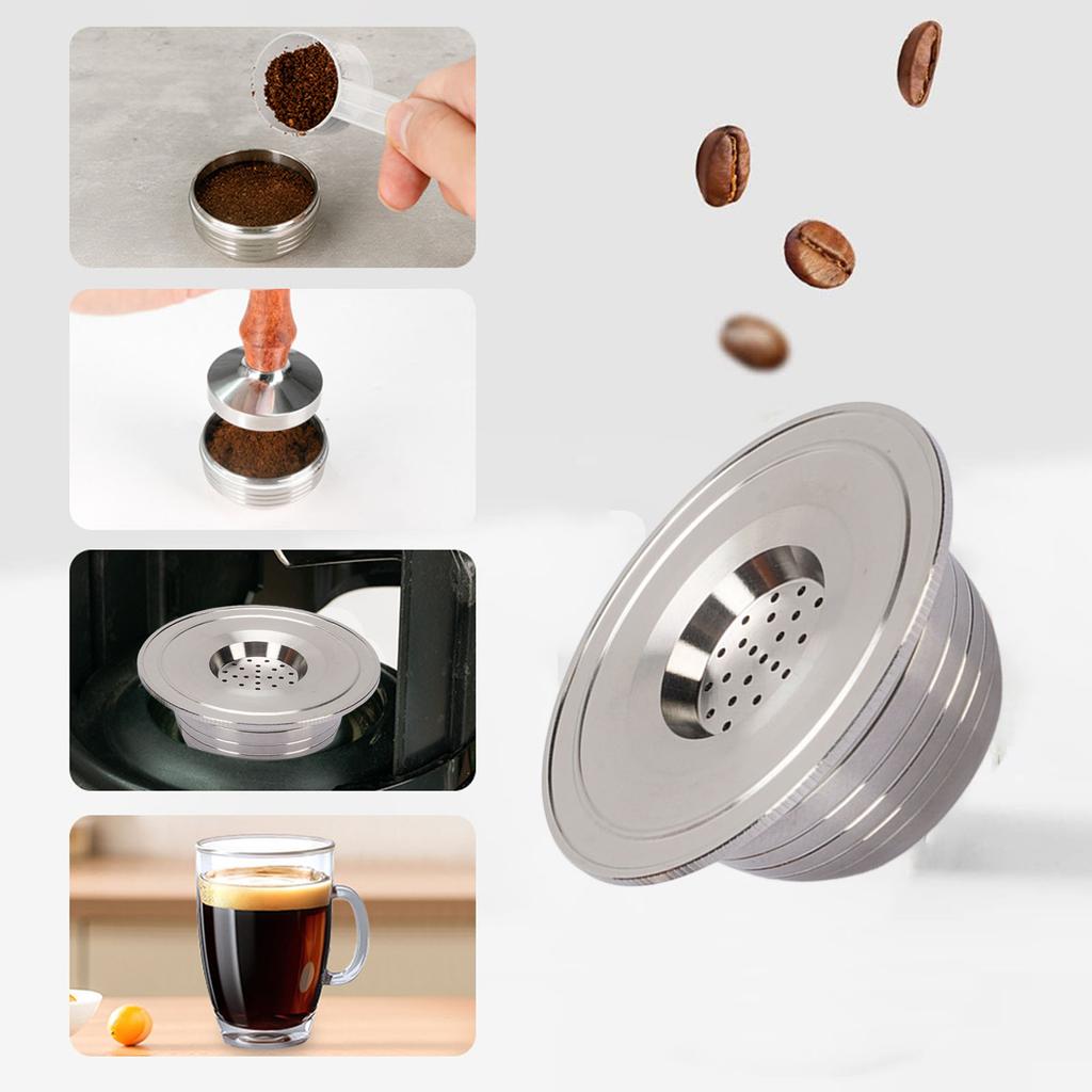Reusable Coffee Pod 230ml Refillable Stainless Steel Coffee Capsule with Coffee Tamper Spoon Brush Sealing Rings for POP NEXT
