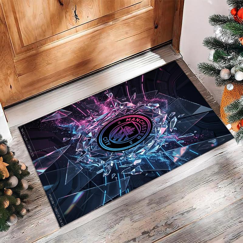 Manchester City Printed Flannel Area Rug Non Slip Soft Polyester Floor Carpet Indoor Decor Mat for Bedroom Living Room Sofa