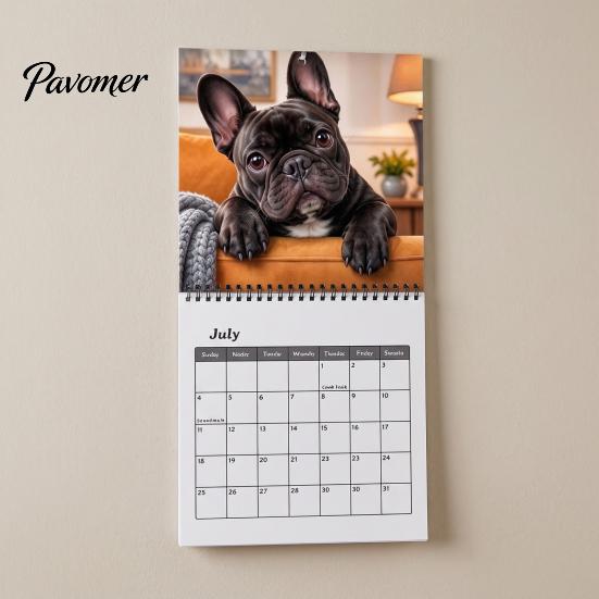 Geschenk für Tierliebhaber 2027 Französische Bulldoggen Wandkalender, Jan.2027 - Dez.2027 12 Monatsplaner, Niedliches Bulldoggen-Thema Planer Hunde Hängekalender Zuhause