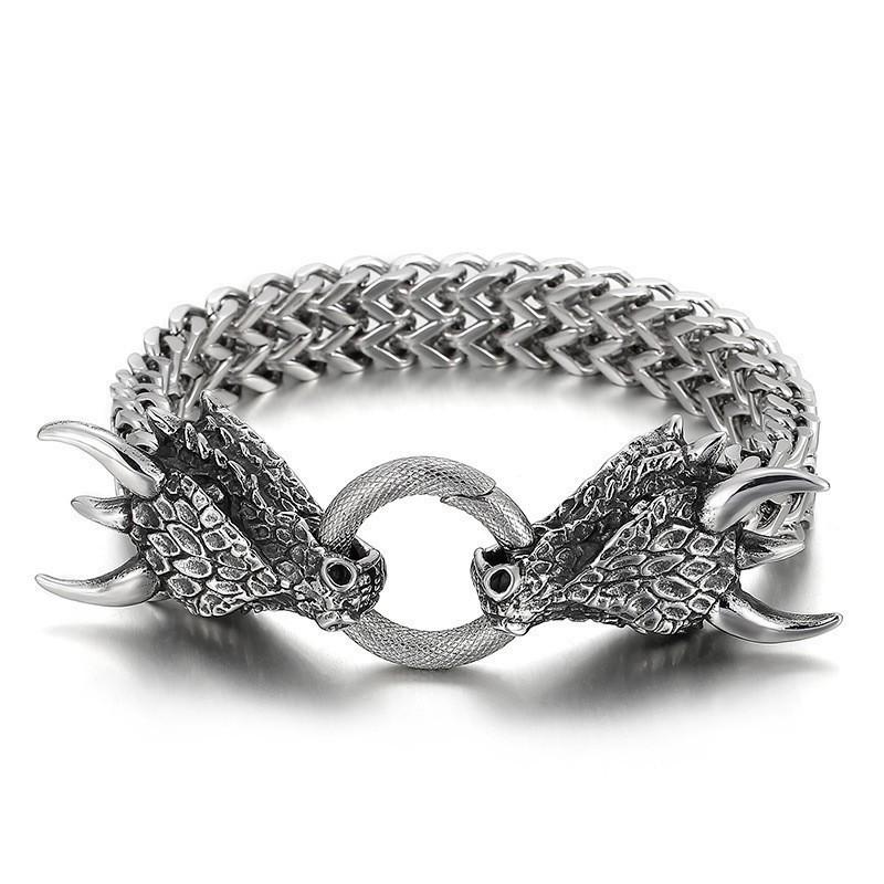 Men's Stainless Steel Viking Wolf Head Chain Bracelet - Vintage Style