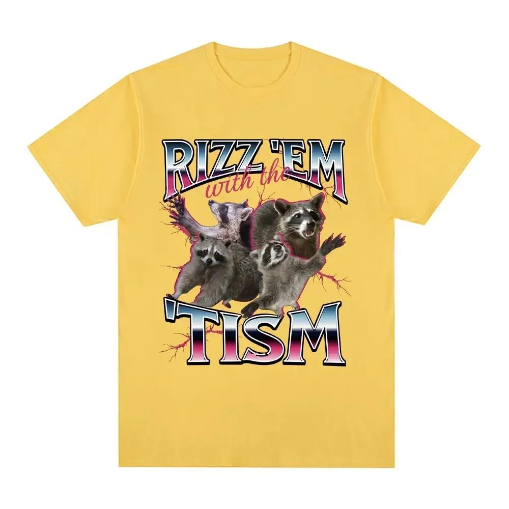 Rizz Em with The Tism Autism Racoon Tshirt Summer Casual Fashion Short Sleeve T-shirt Women's Extra Large T-shirt