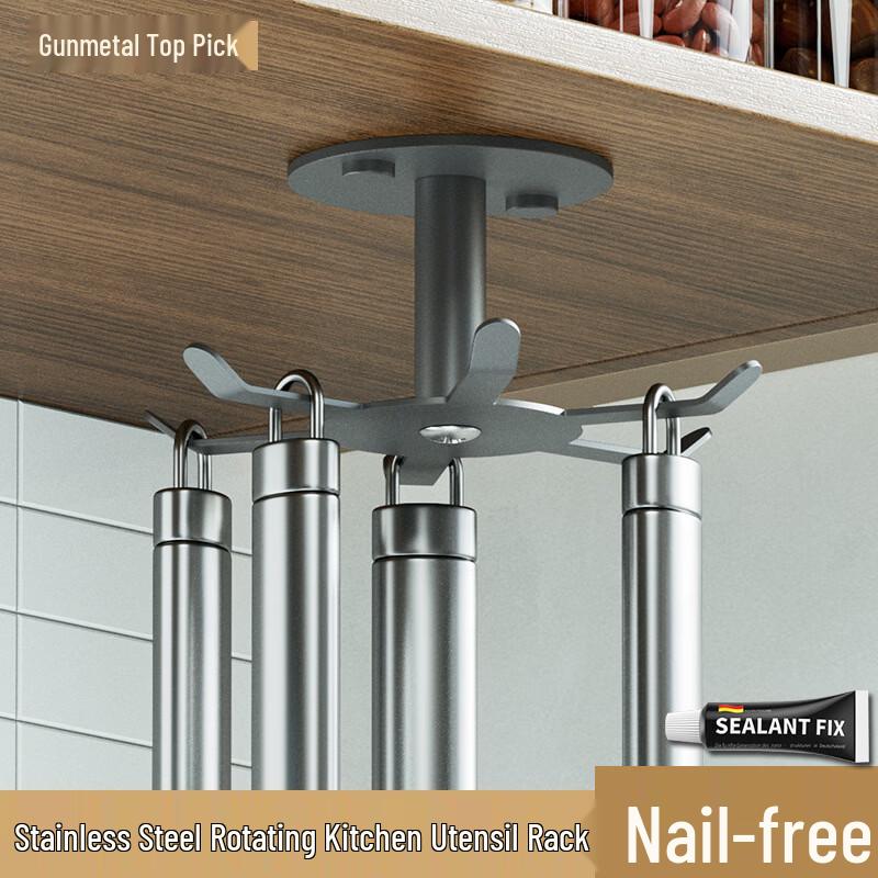 ZNMW Stainless Steel Rotating Kitchen Hook Rack Set