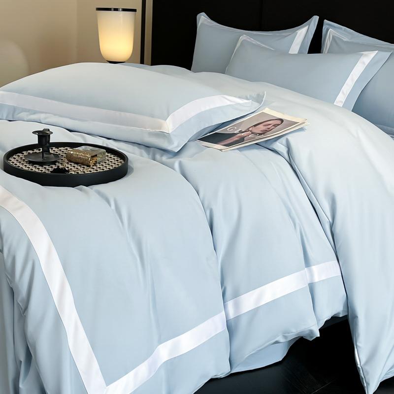 Hotel Beddengoed Sets Dik Geborstelde Lakens Witte Dekbedovertrek Set Kussensloop Vierdelig Volledig Afsluitbaar voor Thuis Cadeau Flat Bed Sheet&Queen 200x230 4pcs blauw