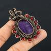 Natural Amethyst, Garnet Gemstone Handmade Copper Wire Wrap Pendant 2.56" R3z27