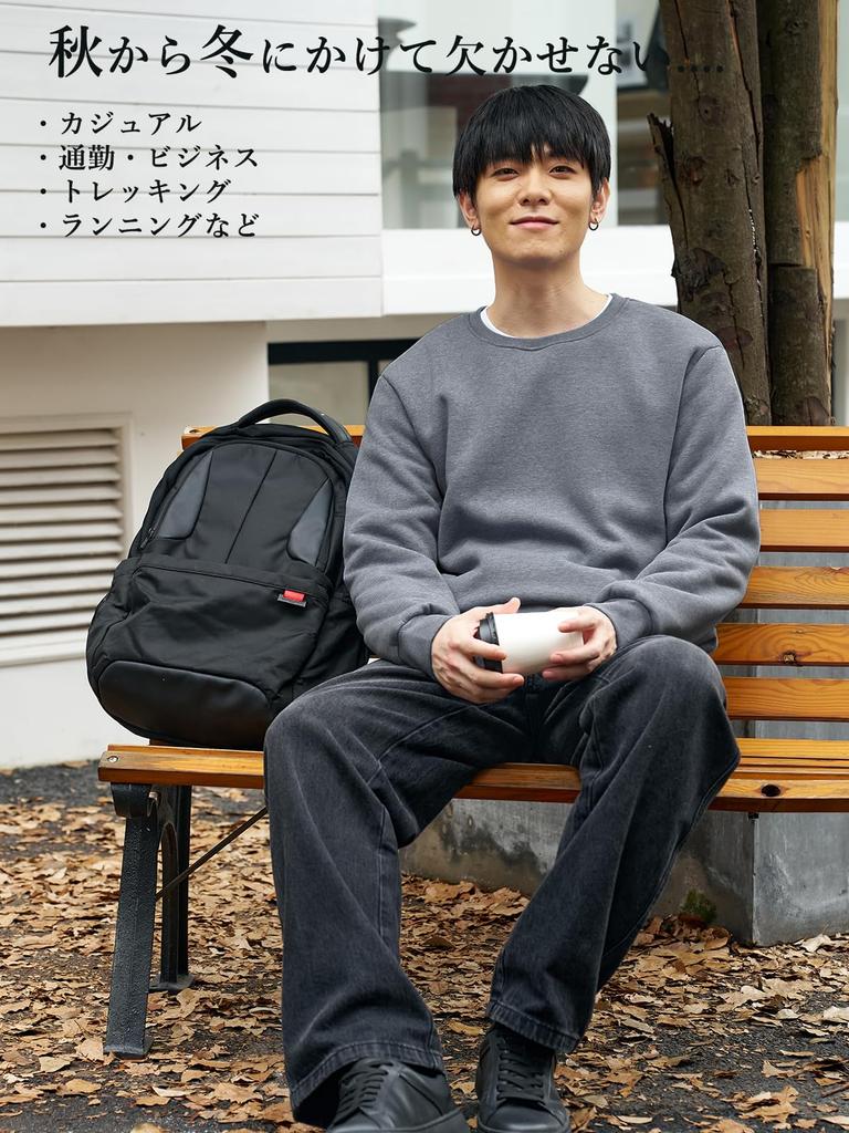 TACVASEN Stretchy Crew Pile Light XL Men's Sweatshirt, Thick, Neck, Lining, Comfortable, Winter, Sportswear, Gray,