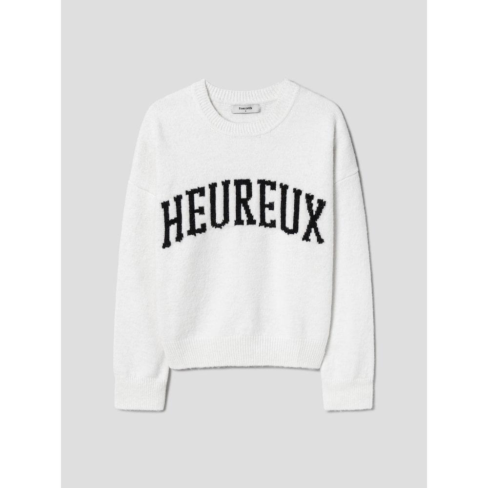 8Seconds Letter Jacquard Round Neck Pullover Ivory Ivory/S
