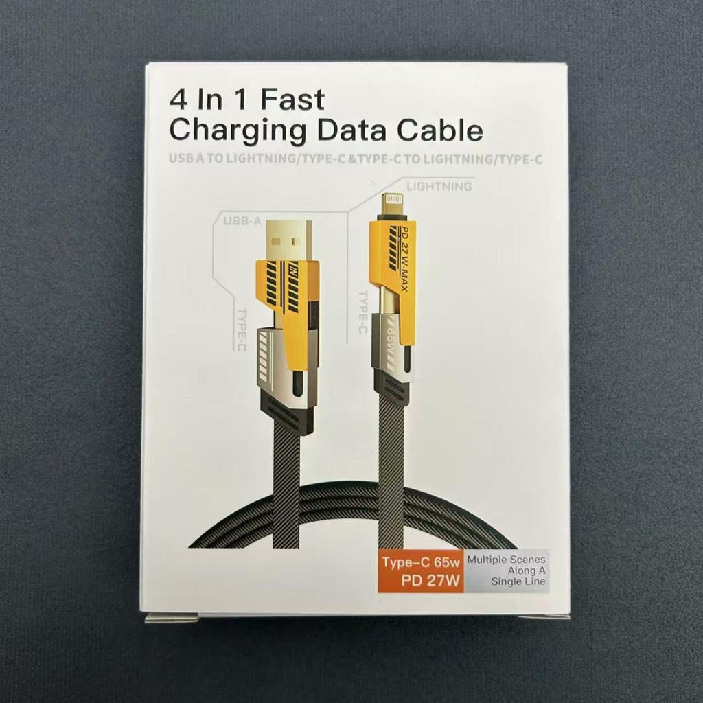 Double Magic 4-in-1 65W Superfast Bumblebee Mecha Data Cable with On-Demand Fast Charging.