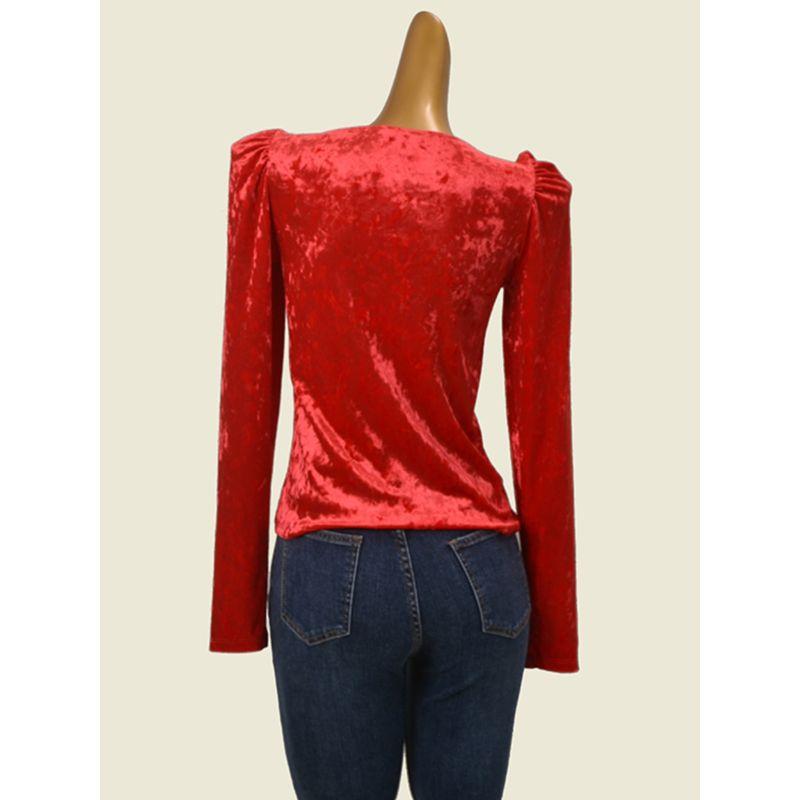 Fashion Water Drop Collar Long Sleeves Silm Pullover Tops Export Foreign Trade Original Order Card Missing Square Collar Bottoming Shirt