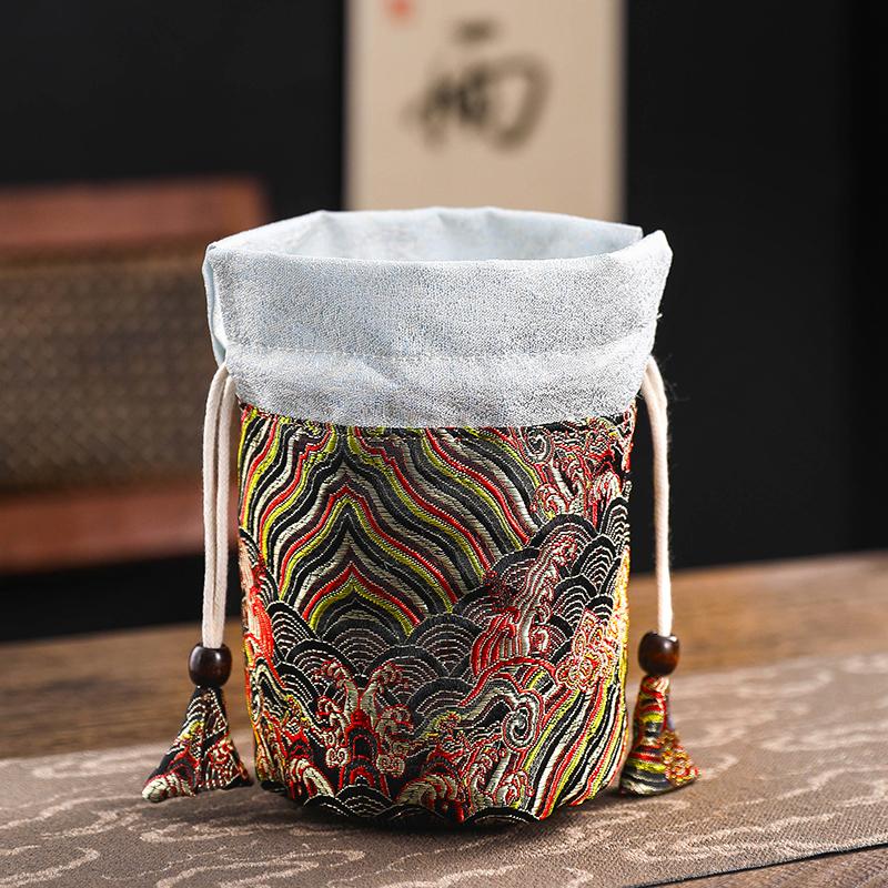 Tea Cup Storage Hand-held Cloth Bag Owner's Single Cup Silk Storage Bags Cotton Drawstring Protective Bag with Added Drawstring