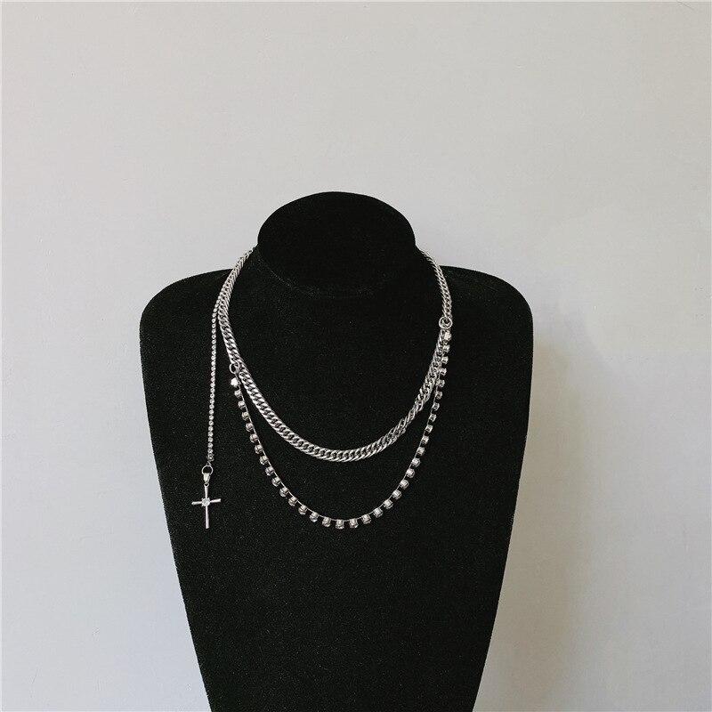 Fashion Cross Double Layers Rhinestone Chain Necklace For Women  New Jewelry