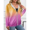 Woman Sweatshirts Simple Gradient Print Long Sleeves Zip Hoodie Autumn Casual Drawstring Design Fashion Women's Hoodie