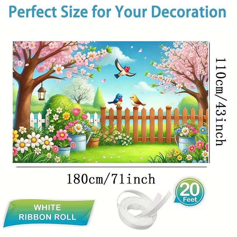 Cartoon Spring Flower Backdrop with Colorful Blooms and Birds for Kids  Photoshoot 47.2x31.5inch/120*80cm
