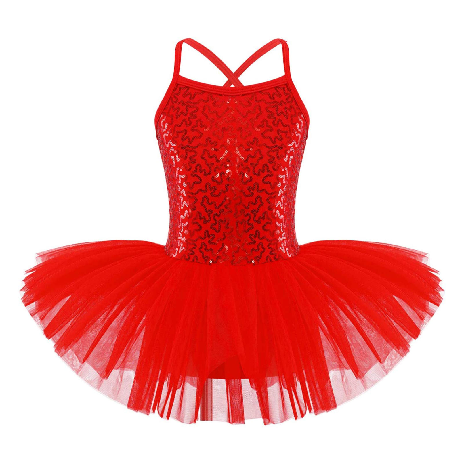 

Балетне плаття-пачка з паєтками для дівчаток Купальник із спідницею Балерина Блискучий танцювальний одяг Костюми 11-12 Years червоний