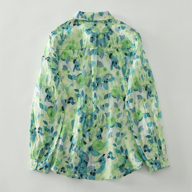 Retro Floral Cotton Linen Lapel Long Sleeve Women's Shirt - 2026 Spring Collection