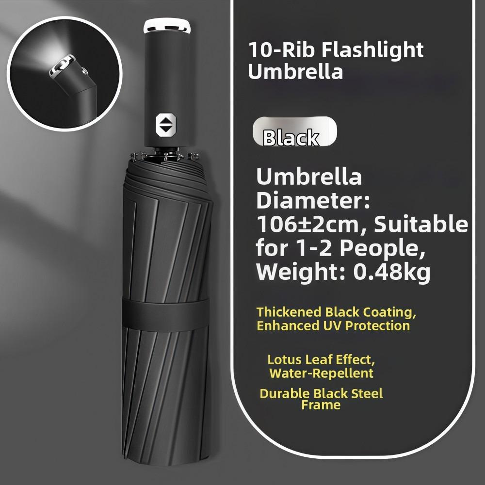 Multifunctional LED Flashlight Umbrella Dual-use Night Light Automatic Umbrella Sun Protection Windproof Folding Umbrella Iron&8K