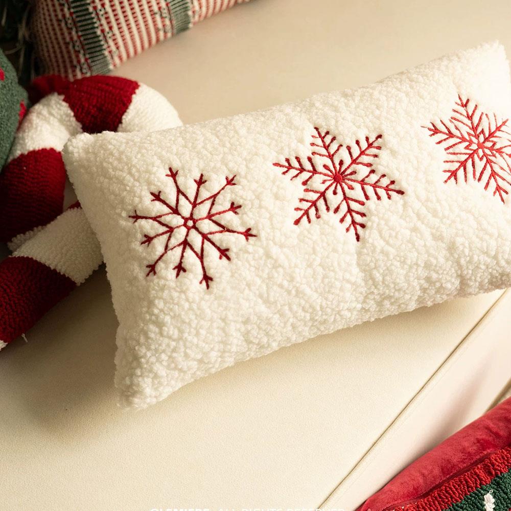 Christmas Pillow Cover Embroidered Gingerbread Man Snowflake Plush Pillow Case Cover Decorative Sofa Cushion Covers For Home