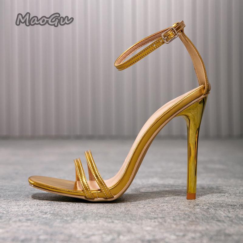Fashion Summer Fashion Square Toe Sandals Women Sexy Thin Heels Ankle Strap Gold Women's Elegant Party Dress Shoes Sandalias De Mujer