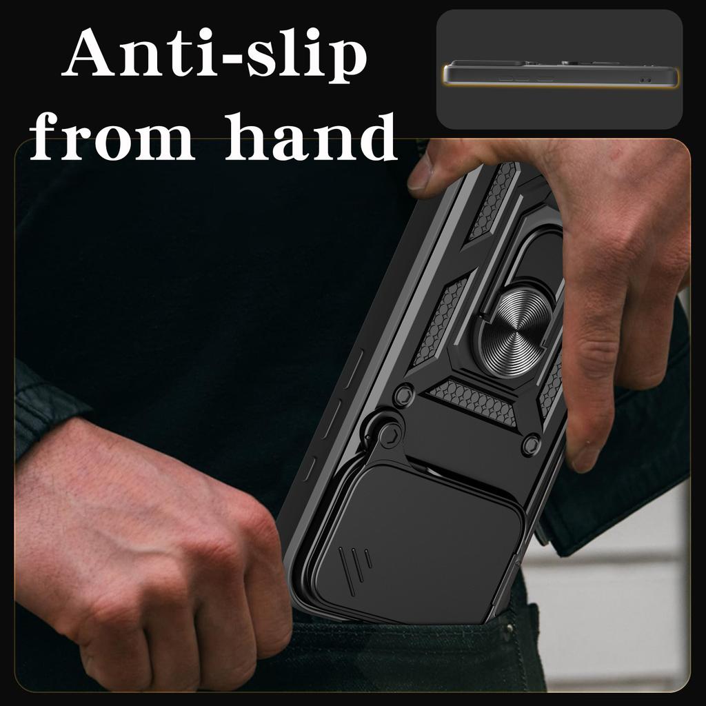 For iPhone 17 Pro Case with Slide Camera Lid PC+TPU Kickstand Phone Cover