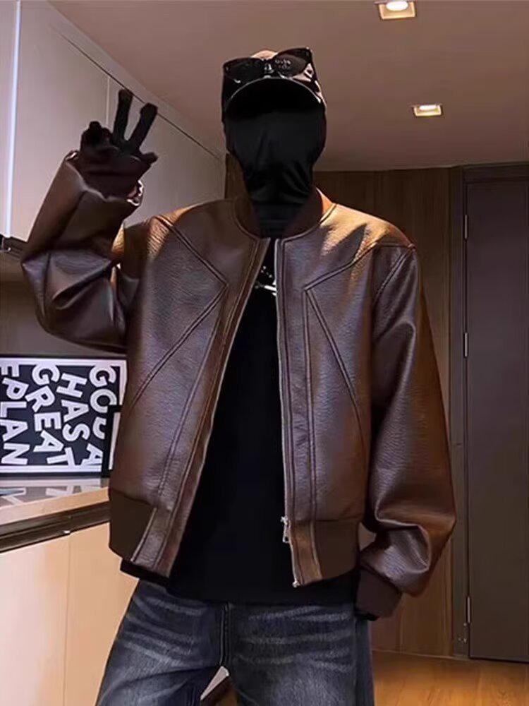 

Men s Windproof No-Iron Loose Jacket - 2025 Spring/Autumn Baseball Collar L коричневий