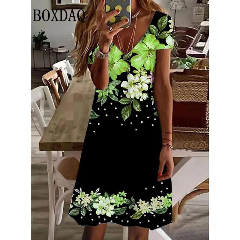 

Women s Casual Dress Summer Beach Floral Print V Neck Short Sleeve Dress Fashion Casual Daily Holiday Loose Plus Size Dress 6XL