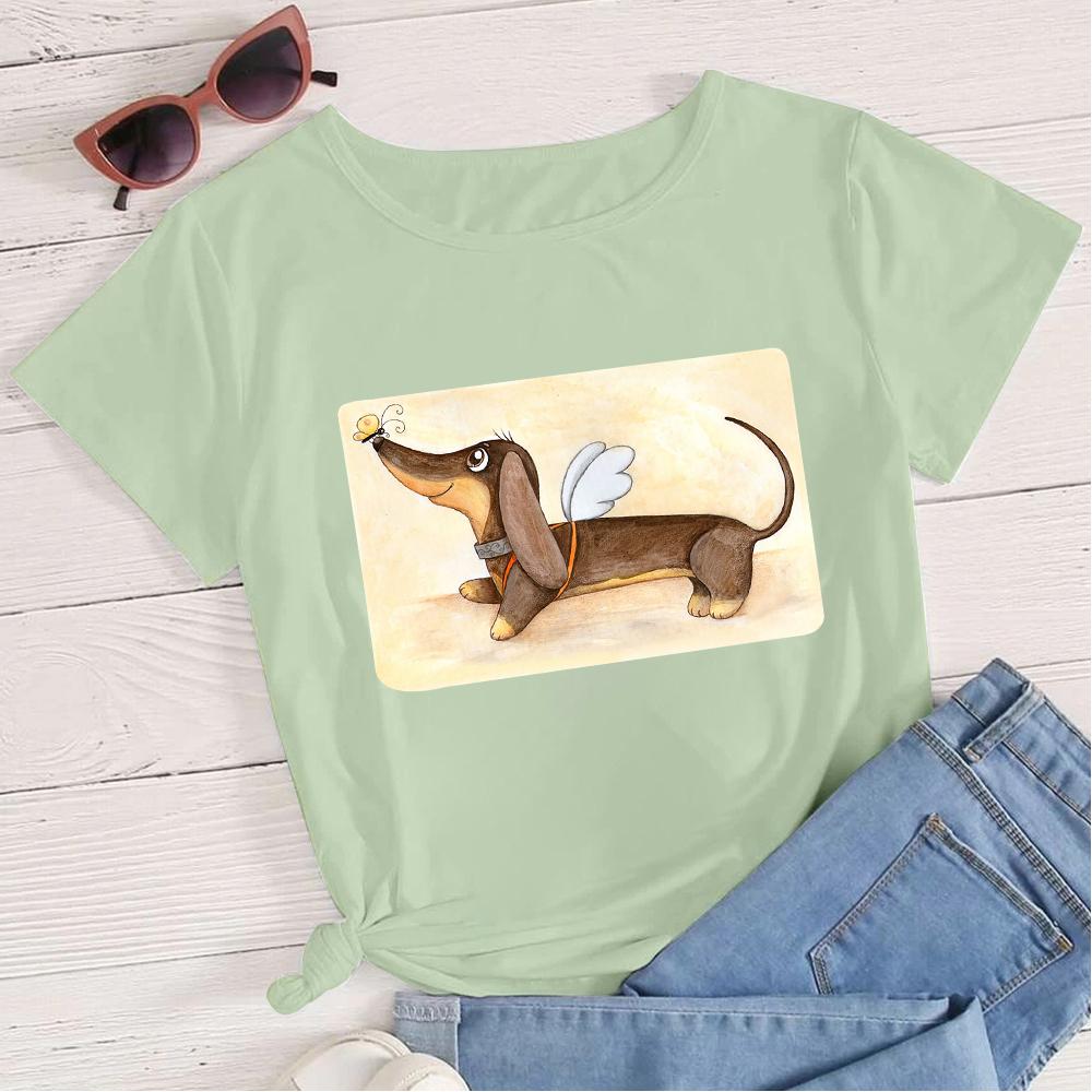Angel Dachshund Kawaii Cartoon Teens T Shirts Young Happy Black Tops Multicolor Tee Shirt Women Fashion L