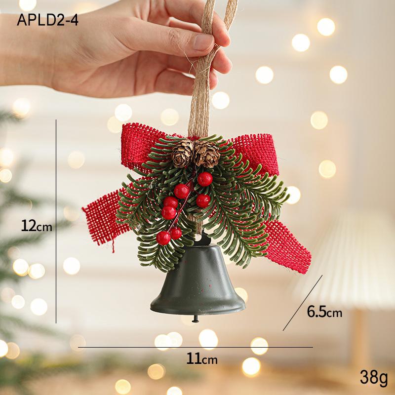 Wrought iron metal bell bow red fruit pine branch pine cone pendant door hanging Christmas decorations Christmas tree pendant