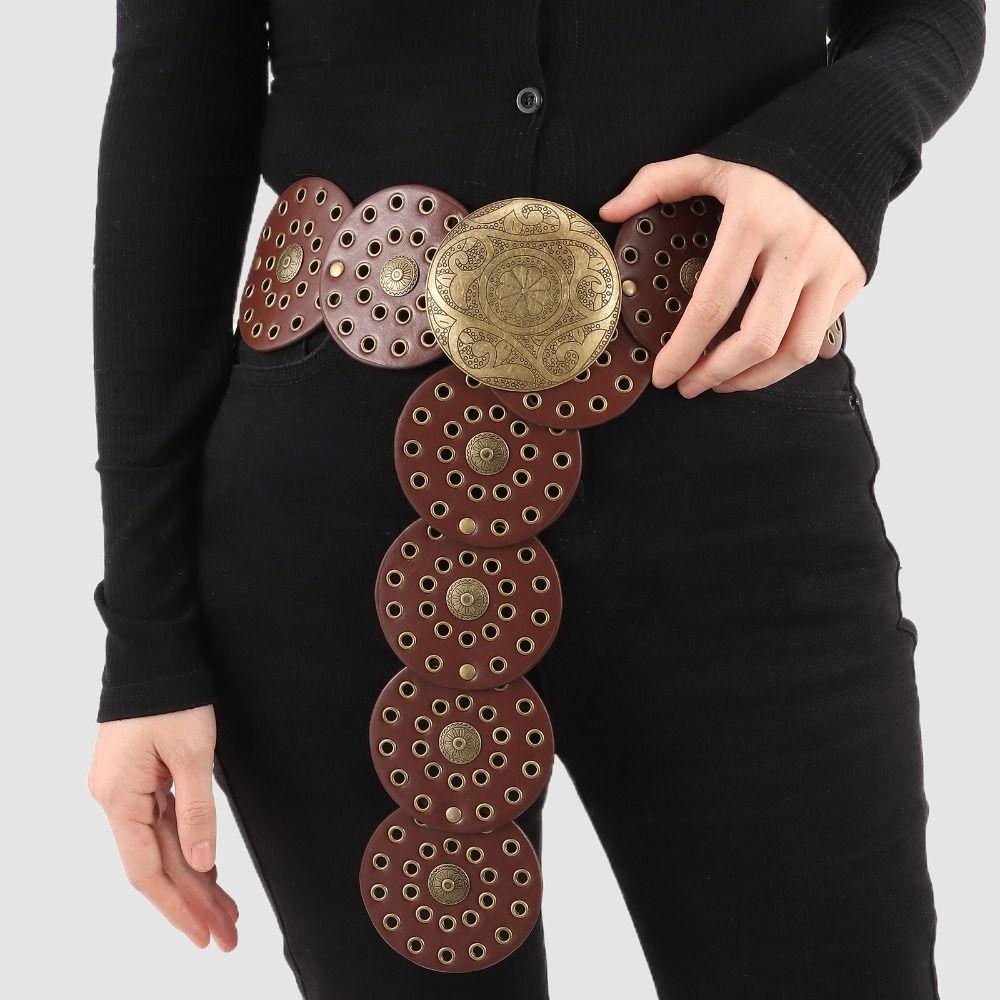 Western Style Disc Belt Y2K Wide Disc Belt Cowboy Wide Disc Belt Hollow Belt  for Women