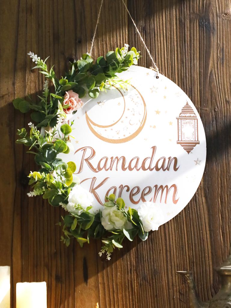 Ramadan Kareem Hängendes Türschild Blumendekor mit Mond-Stern-Laternen-Design Islamische Festdekorationen für Zuhause & Außenbereich Geschenk