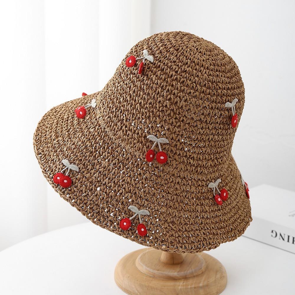 Summer new sun hat women's South Korea Dongdaemun weaving hollowed out after split fork sun protection hat fisherman hat children