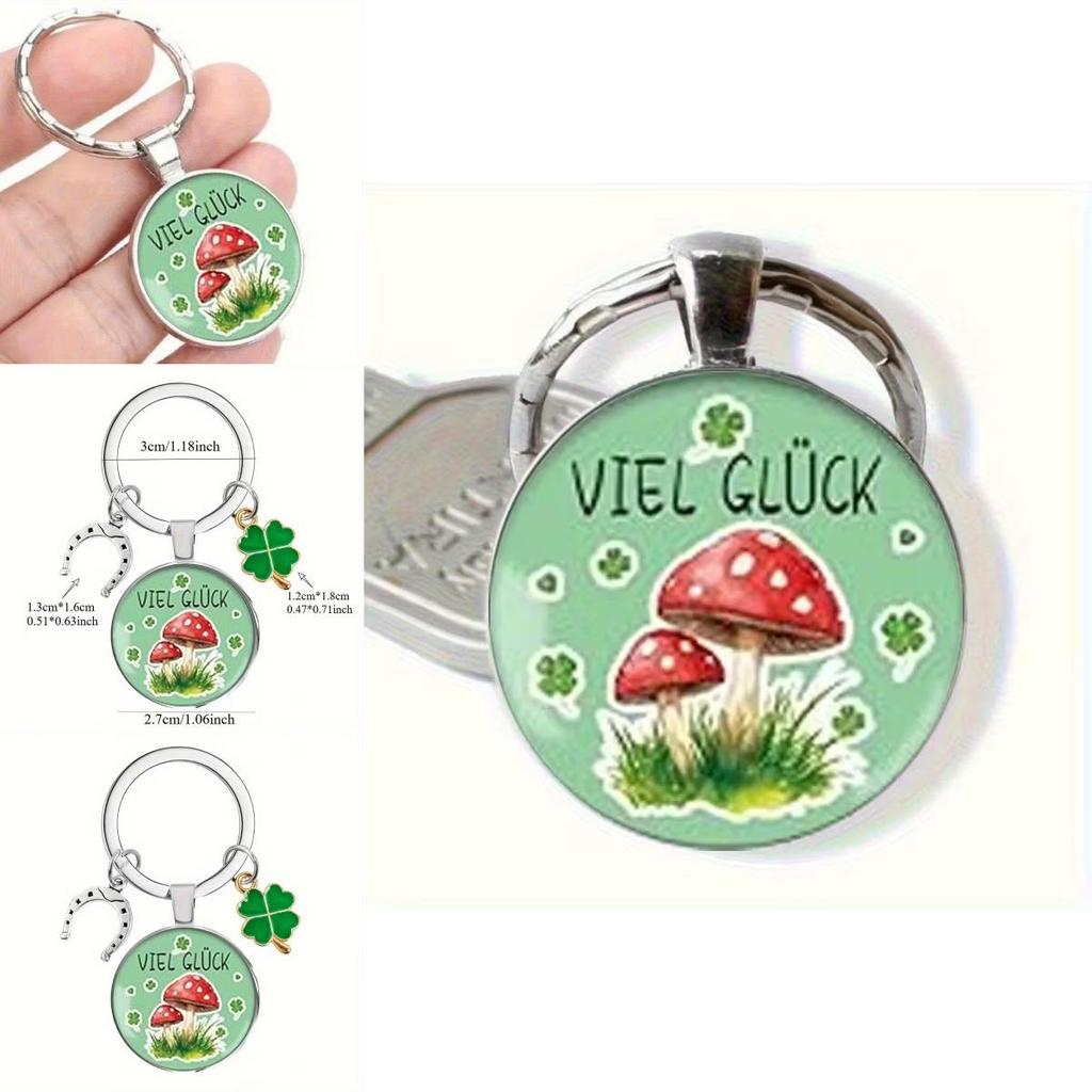 Four Leaf Clover And Mushroom Keychain Alloy Cute Gift For Couples And Friends