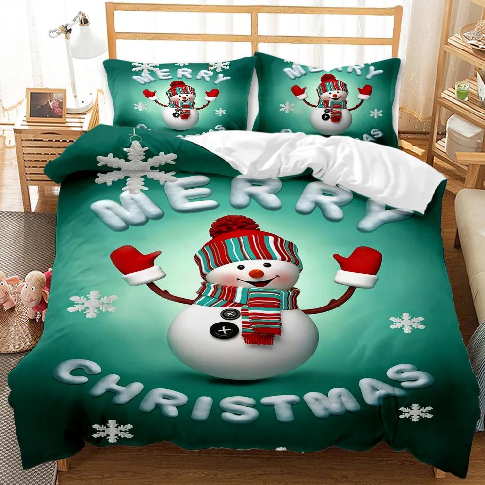 Christmas Duvet Cover Set Cartoon Merry Chirstmas Bedding Set Happy Santa Claus Polyester Quilt Set Pillowcase Double Queen King