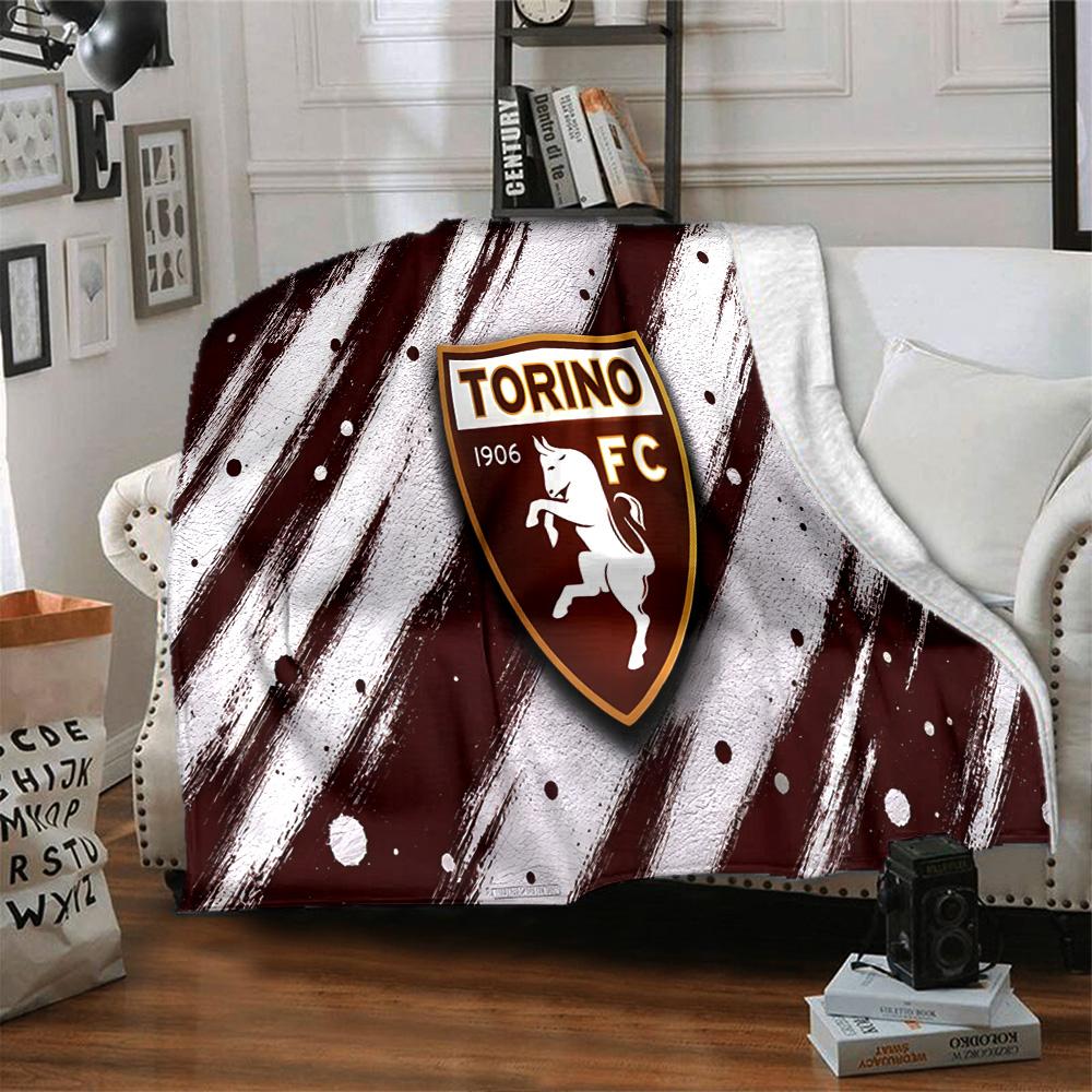 Football Torino Design Flannel Blanket, Soft Polyester, Modern Design, All-Season for Camping, Travel, Gifts for holidays or birthdays