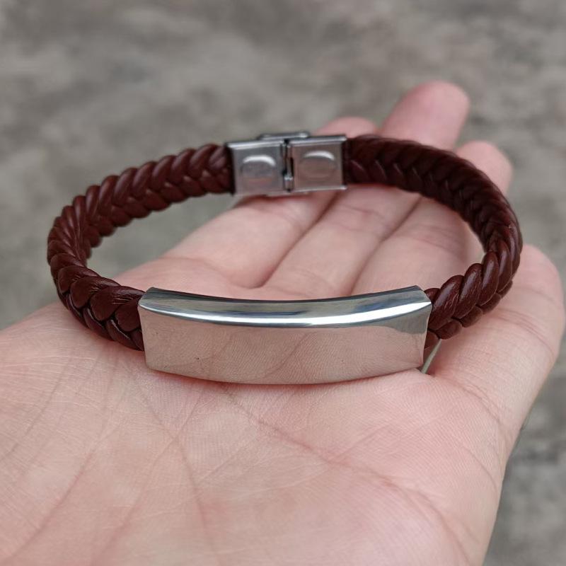 

Чоловічий браслет з нержавіючої сталі з товстим чорним плетеним шнуром з мікрофібри - Індивідуальний ручний дизайн