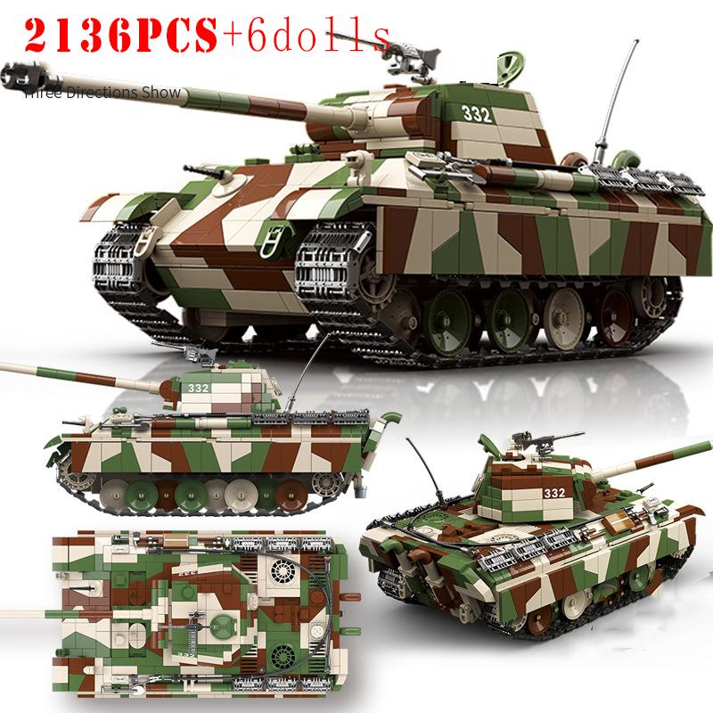 Militär WW2 Deutscher Panther Mittlerer Panzer Bausteine Weltkrieg Armee Soldat Waffen Tiger I Schwere Panzer Steine Kinderspielzeug Geschenk