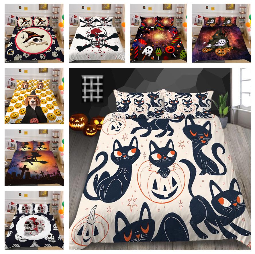 

Пододеяльник и наволочка из микрофибры с рисунком Хэллоуина, комплект постельного белья из 2/3 предметов, пододеяльник и наволочка