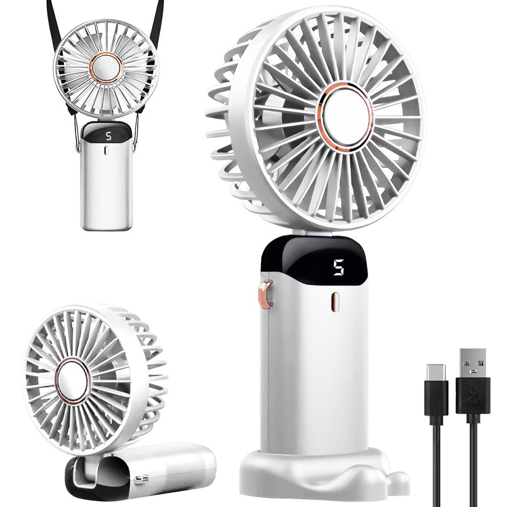Tragbarer Handheld-Mini-Ventilator 1200mAh USB-Wiederaufladbarer Ventilator 5-Stufen-Einstellung Mit Handyhalterung Display für Zuhause Outdoor-Einsatz