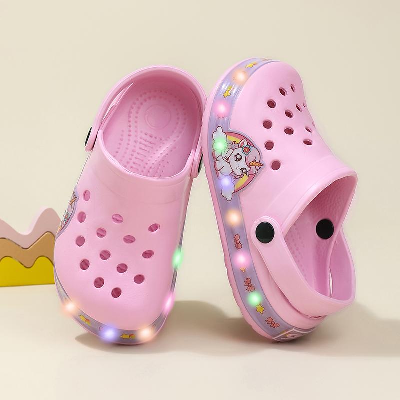 Summer Children Hole Sandals LED Lighted Flashing Light Shoes Boys Girls Beach Sandals Kids Garden Shoes Non-slip Sneakers New