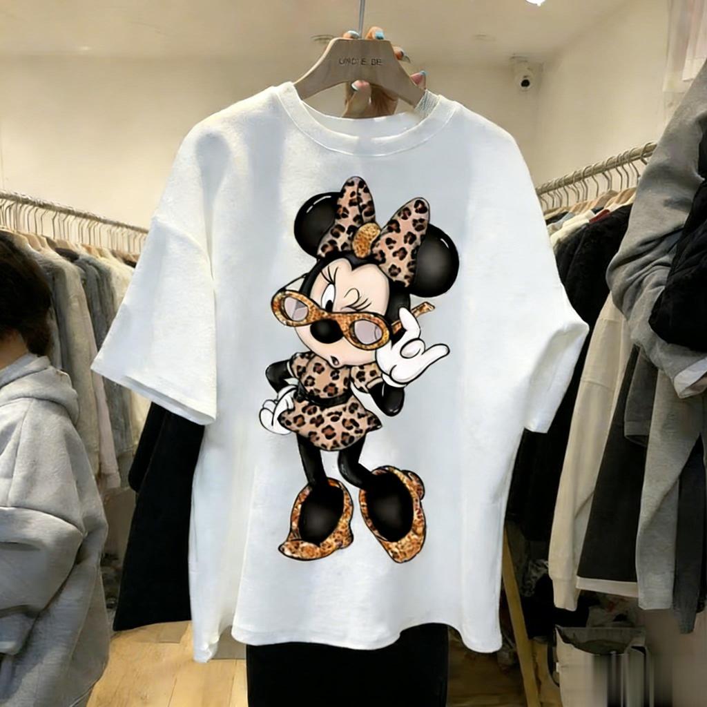 Disney Minnie Mouse Vintage Print T Shirt Women Man 2026 Summer Short Sleeve Cotton Tops Graphic Tee Casual Fashion Y2k Clothes
