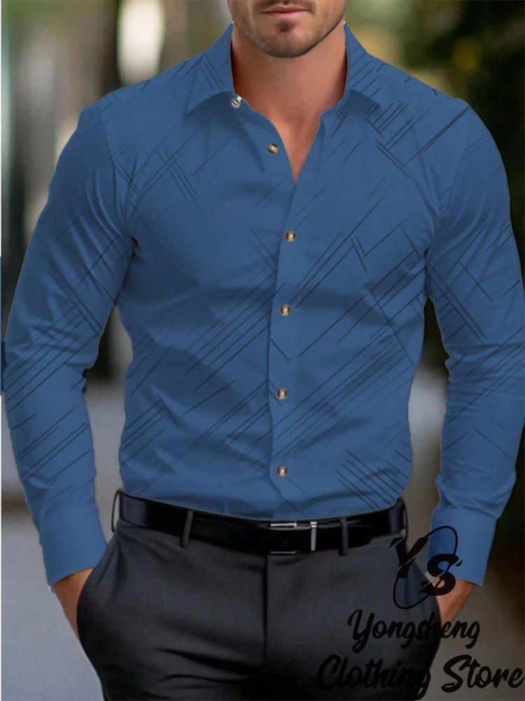 Męska koszula z długim rękawem slim fit drukowana w 3D - Modna biznesowa casual, rozciągliwa w czterech kierunkach na wiosnę i jesień