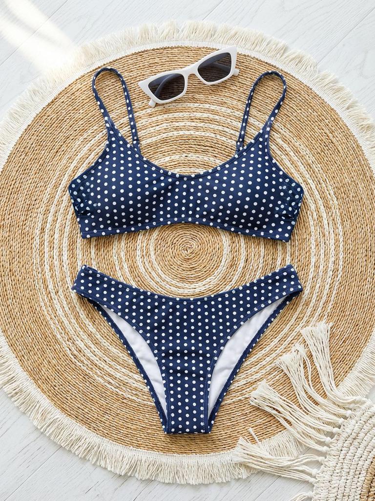 Polka Dot Stripe Print Low Waist Sexy Two Piece Bikini Set Comfortable Versatile