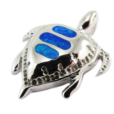[Q5680] - Artisan Silver Pendant 'Turtle' Blue Silver Opalite - 25x20 Mm