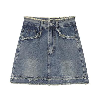Einzigartig Klassisch Vielseitig Tragbar Langlebig Vintage Raw Edge Rock Design Sinn Hohe Taille A-Linie Halb Bodycon Damen Sommer Mode Denim Kurzer Rock