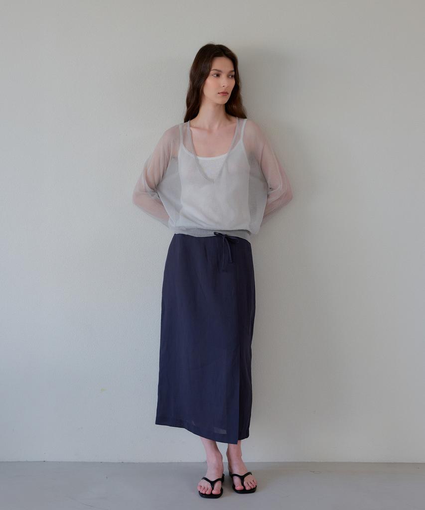 The Ello Linen Blend String Skirt (Charcoal)