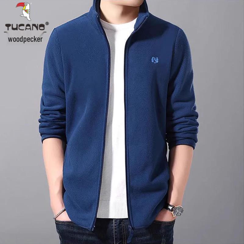 

Woodpecker Men s Fleece-Lined Cardigan: Autumn/Winter Casual Stand-Up Collar Jacket 4XL for 180-200 lbs
