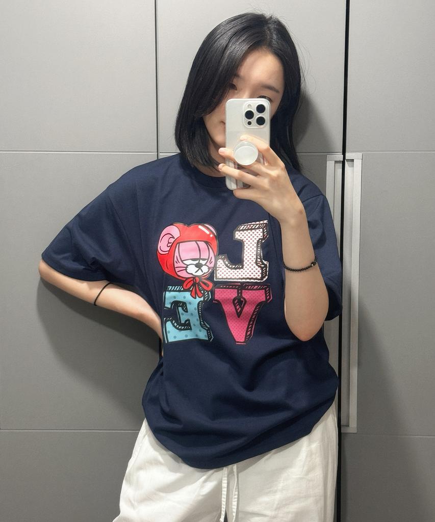 BERNI Dot Heart Love Short Sleeve T-Shirt (Navy)