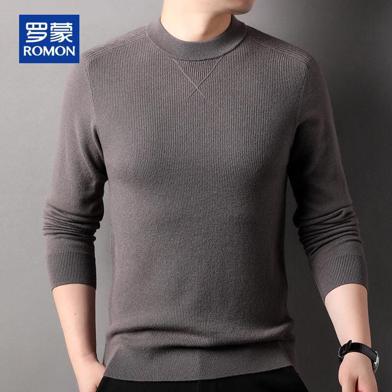 ROMON Men's 100% Pure Wool Round Neck Pullover Sweater