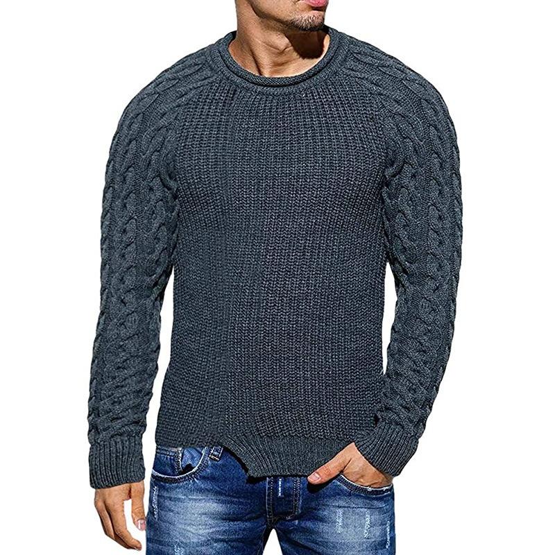 

2025 Men s Solid Color Round Neck Long Sleeve Sweater M