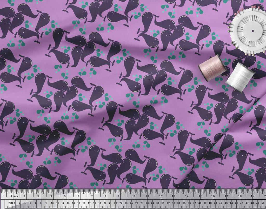 Soimoi Lila Japanischer Krepp-Satin-Stoff Wal Ozean Dekor Stoff Bedruckt Meter 42 Zoll